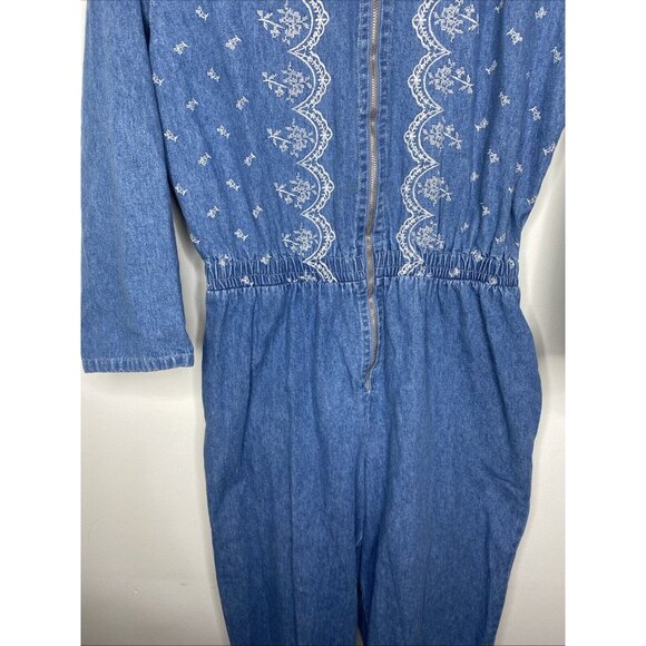 Vintage 80s Denim Jumpsuit Pantsuit Womens Cowboycon Cowboy Carter Embroidered - Picture 4 of 9